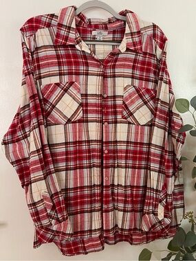 croft & barrow Red, White & Yellow Plaid Shirt - Women's Plus